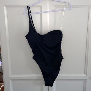 NWT Lemlem Lena One Shoulder One Piece Swimsuit Sz XL Black $275 MSRP